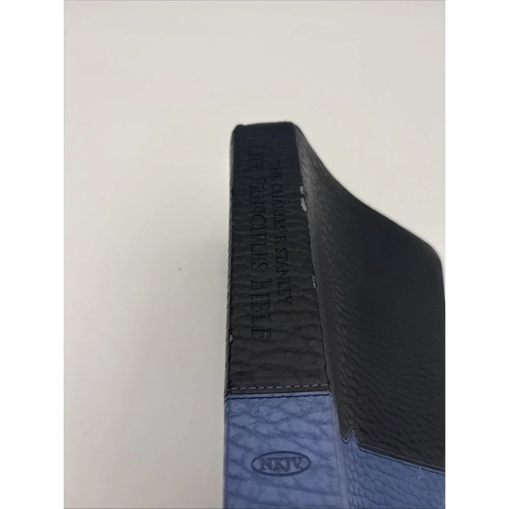 Charles F Stanley Life Principles Bible NKJV Black Blue Leather Large Print